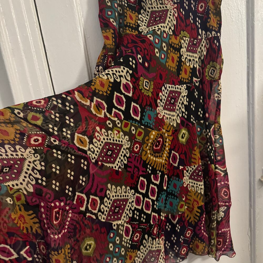 Boho Maxi Lined Chiffon Skirt Maximalist Geometric Dopamine Bright Whimsigoth